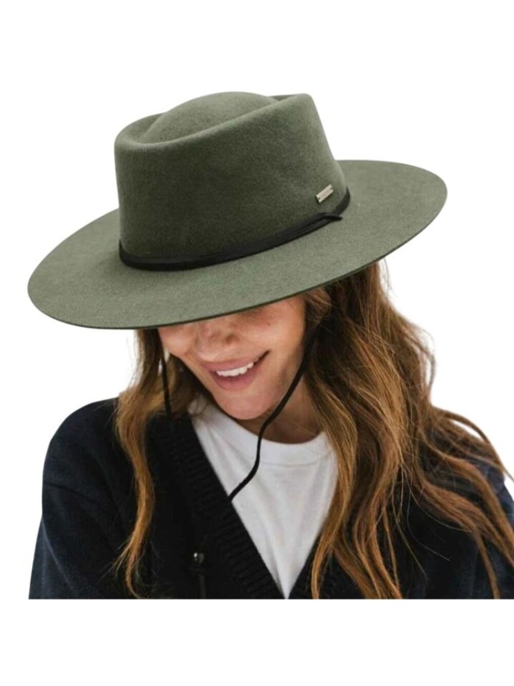 New Gigi Pip Wren Flat Brim Telescope Crown Olive Green Fedora Hat 57 S/M NWT